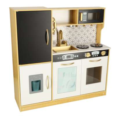 Children's wooden kitchen with fridge gold