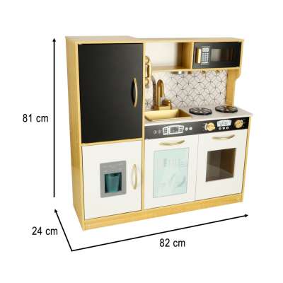 Children's wooden kitchen with fridge gold