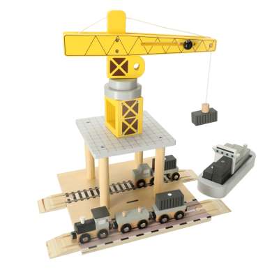Crane seaport + train ship wooden