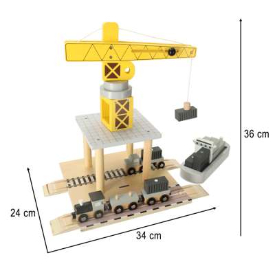 Crane seaport + train ship wooden
