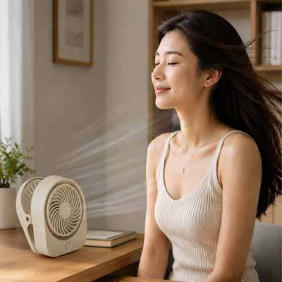 Desk fan clipless wireless USB cooling 3 power levels 11.5cm white