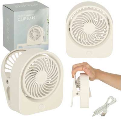 Desk fan clipless wireless USB cooling 3 power levels 11.5cm white