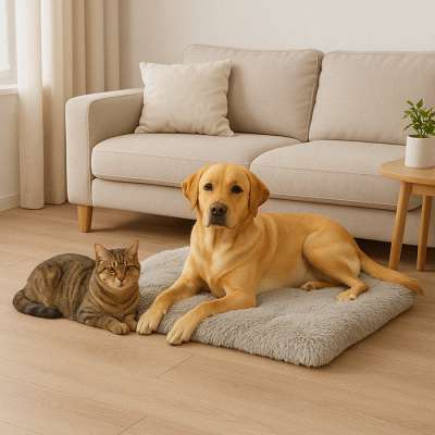 Dog bed for cats plush bedding hairy shaggy cushion 115cm grey