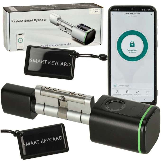 Door lock fingerprint cylinder black