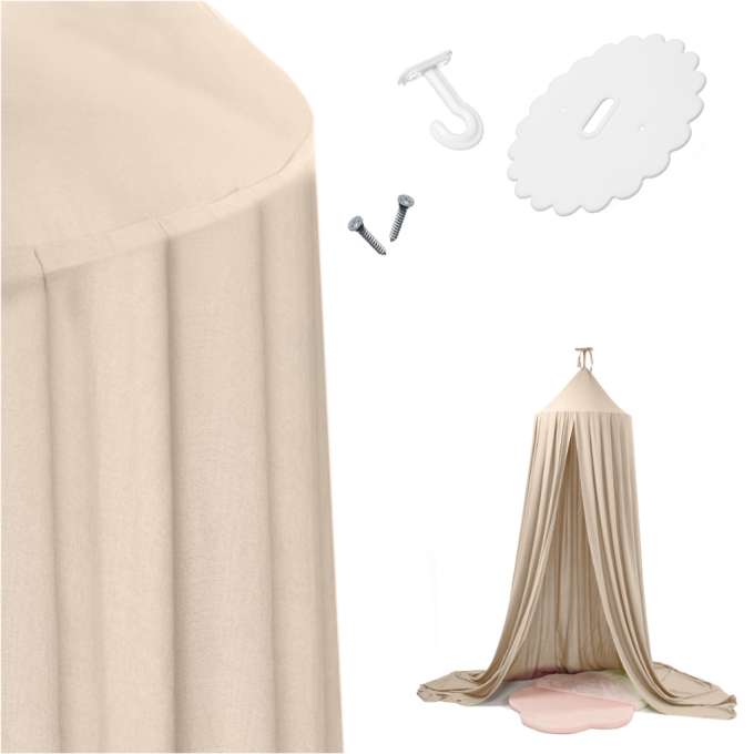 Hanging canopy bed baldachin curtain tipi tent beige