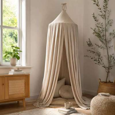 Hanging canopy bed baldachin curtain tipi tent beige