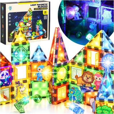 Magnetic construction blocks glowing animals 90 elements