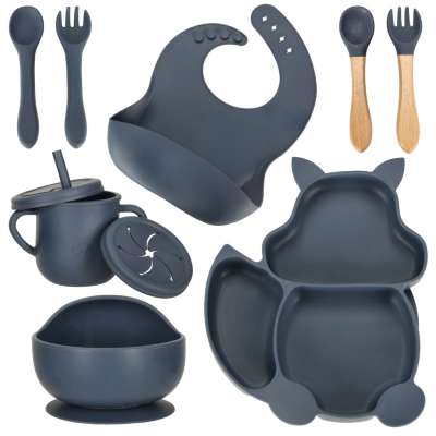 Silicone dishes for children squirrel 9 elements dark blue
