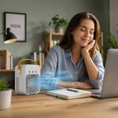 Portable air conditioner desktop mini water-based 3-in-1 USB LED