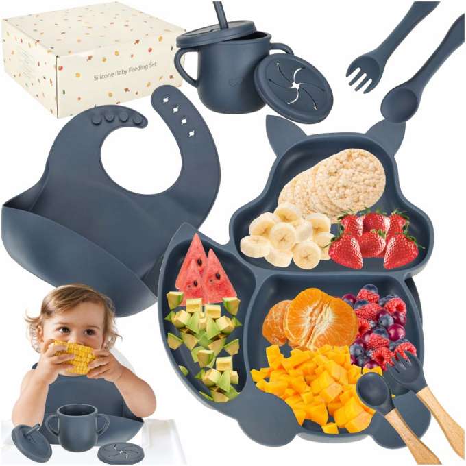 Silicone dishes for children squirrel 9 elements dark blue