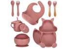 Silicone dishes for children squirrel 9 elements dark pink 2