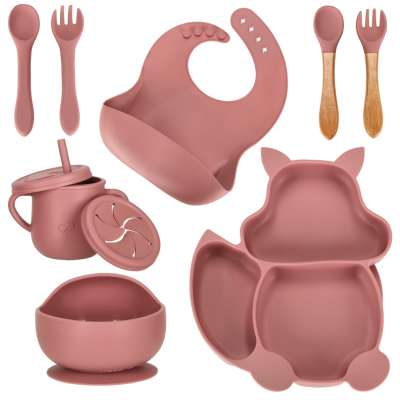 Silicone dishes for children squirrel 9 elements dark pink