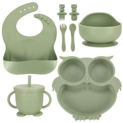 Silicone dishes for kids owl milita green
