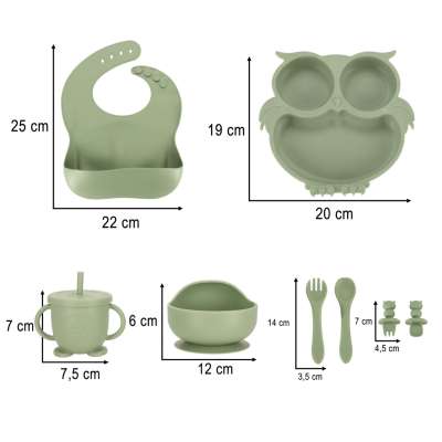 Silicone dishes for kids owl milita green