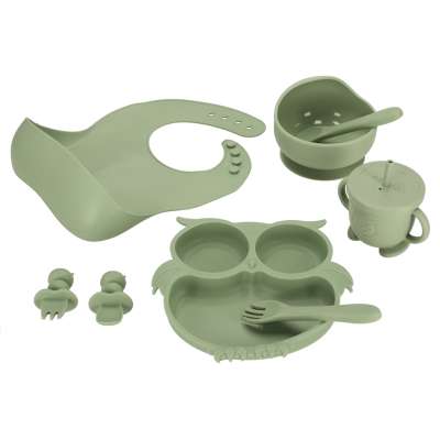 Silicone dishes for kids owl milita green