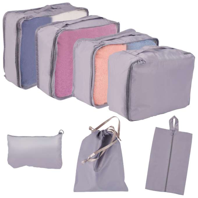 Suitcase organizers travel set 7 pieces clothes storage accessories waterproof bags shoe bag grey