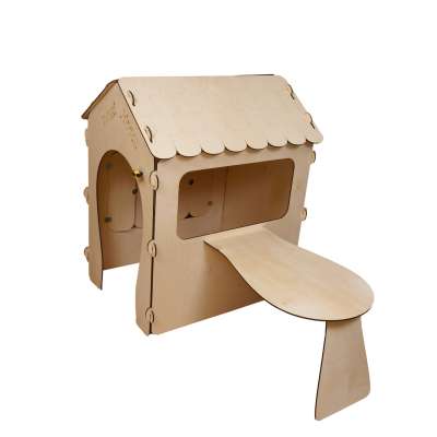 Wooden house for children with a board and table