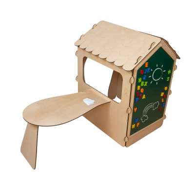 Wooden house for children with a board and table