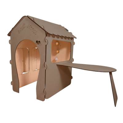 Wooden house for children with a board and table