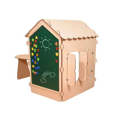 Wooden house for children with a board and table