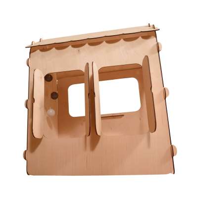 Wooden house for children with a board and table