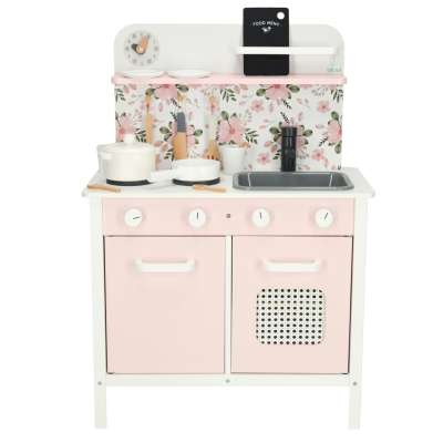 Wooden kitchen pink flowers oven LULILO