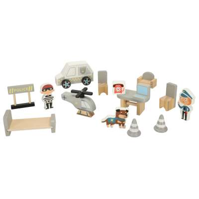 Wooden police station + helicopter police car