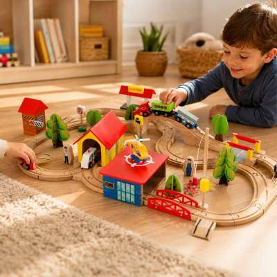 Wooden train locomotive railroad city 69 elements