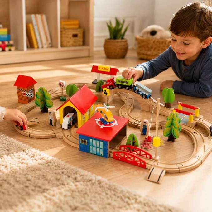 Wooden train locomotive railroad city 69 elements