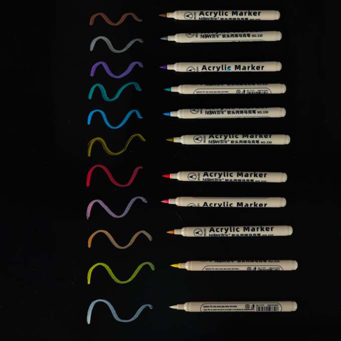 Acrylic fabric markers stone marker pens DIY waterproof markers 12 pcs.
