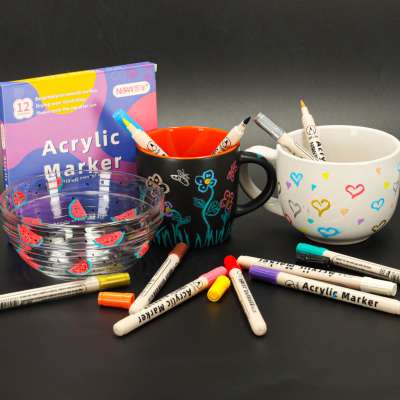 Acrylic fabric markers stone marker pens DIY waterproof markers 12 pcs.