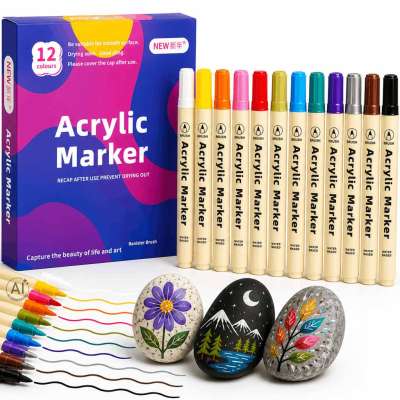 Acrylic fabric markers stone marker pens DIY waterproof markers 12 pcs.