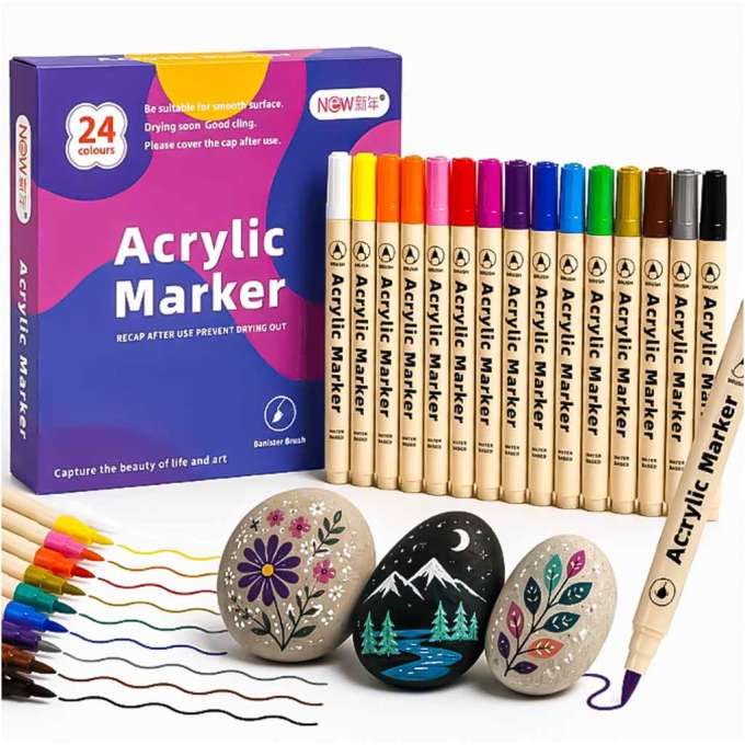 Acrylic fabric markers stone marker pens DIY waterproof markers 24 pcs.