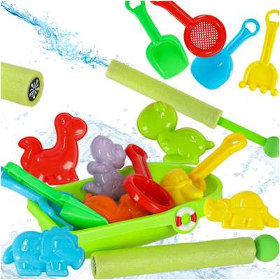 Boat with accessories moulds sand beach toys + water gun 12el.