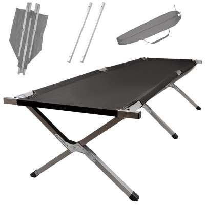 Camping bed folding XXL black 150kg