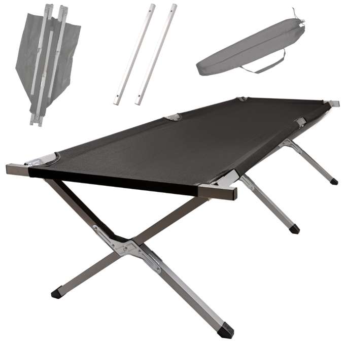 Camping bed folding XXL black 150kg