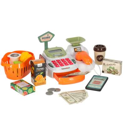 Cash register for children supermarket shop scanner calculator basket with accessories 36 el.