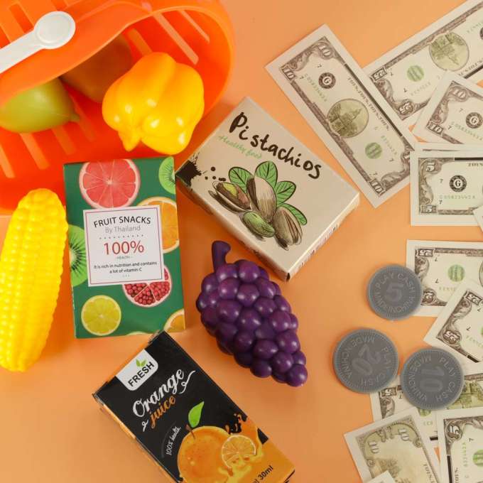 Cash register for children supermarket shop scanner calculator basket with accessories 36 el.