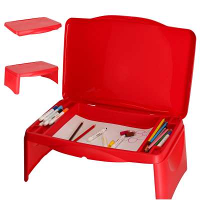 Children's car table with storage compartment red