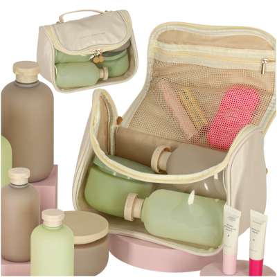 Cosmetic bag travel organiser beige