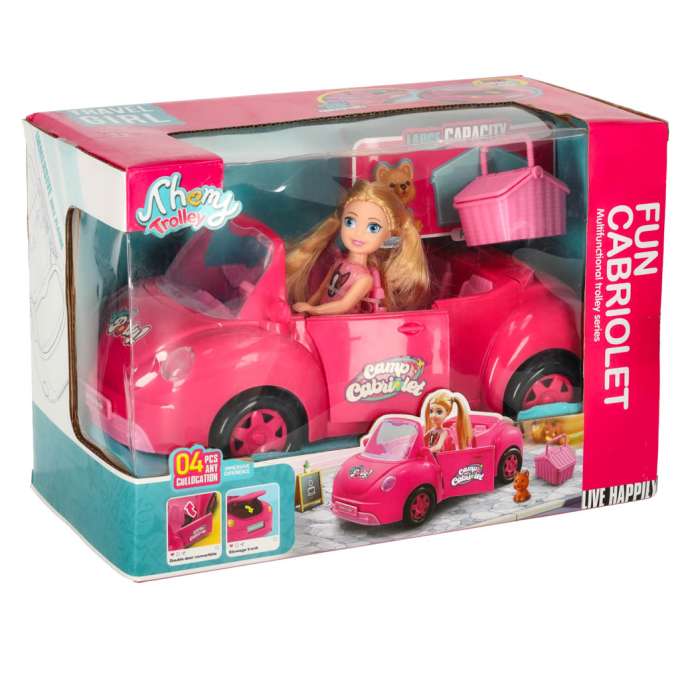 Doll car convertible pink 4 el.