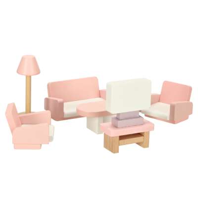 Dolls' house furniture wooden pink