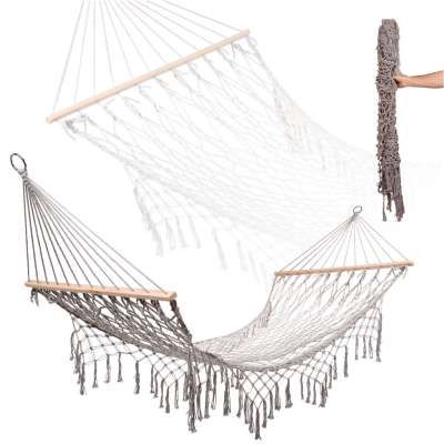 Garden hammock boho mesh tassel hanging lounger macramé 200cm grey