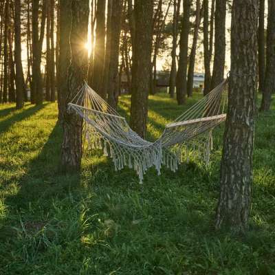 Garden hammock boho mesh tassel hanging lounger macramé 200cm grey