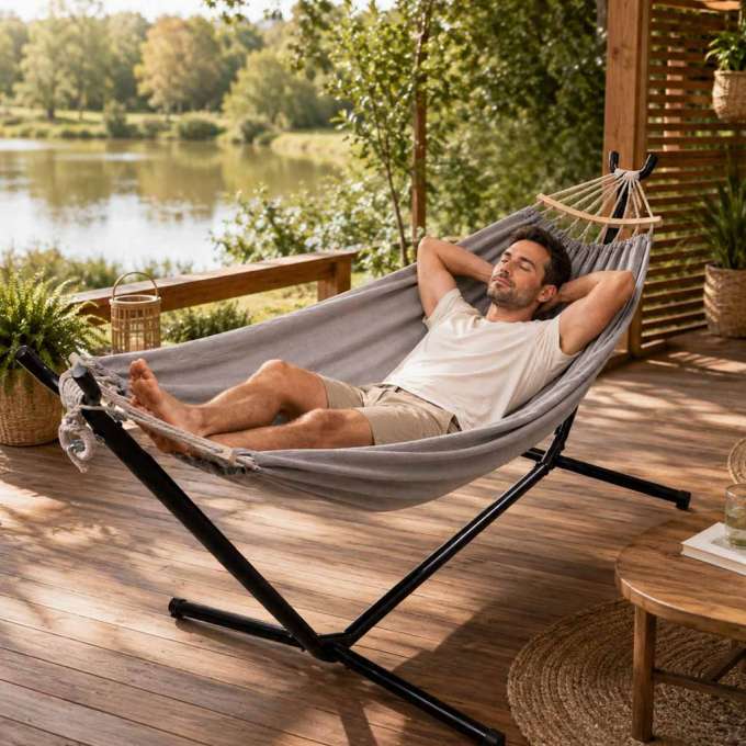 Garden hammock with frame swing large strong cover 247 cm 100 kg