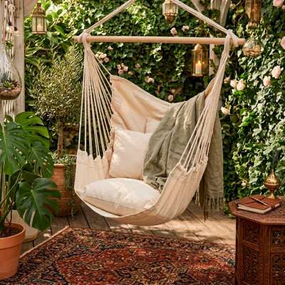Hammock Brazilian chair with footrest 130cm beige