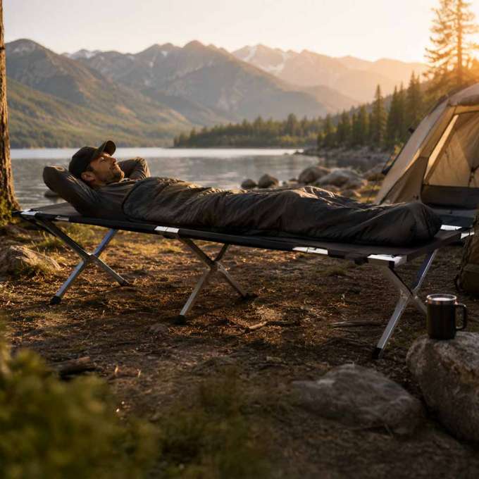 LUARO Camping bed folding XXL black 150kg