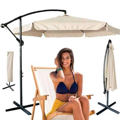 LUARO Garden umbrella large folding umbrella with boom 290cm beige