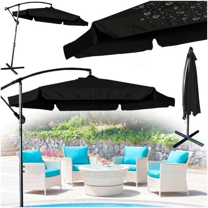 LUARO Garden umbrella large folding umbrella with boom 290cm black