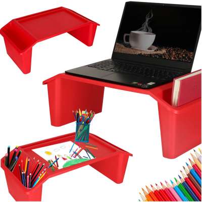 Laptop table with organizer travel car table for children with pockets breakfast stand portable stable red